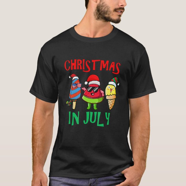 Christmas In July Watermelon Ice Pops Xmas Santa H T-Shirt (Front)