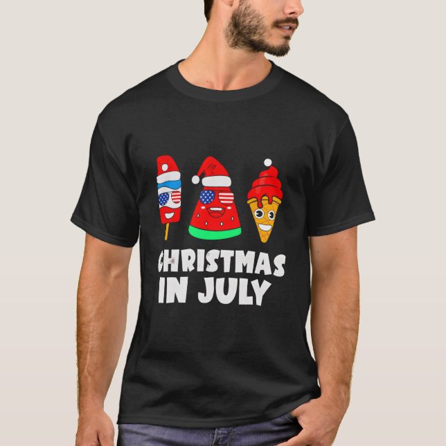 Christmas In July Watermelon Ice Pops Xmas Santa H T-Shirt (Front)