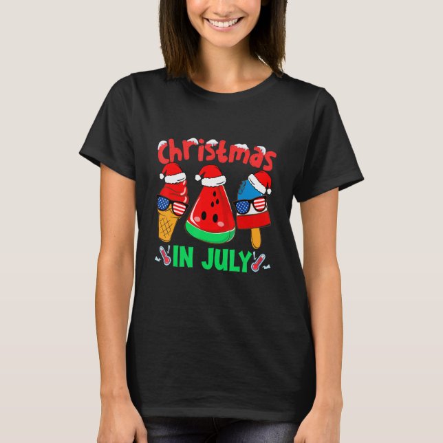 Christmas In July Watermelon Ice Pops Xmas Santa H T-Shirt (Front)