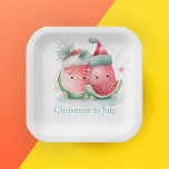 Christmas in July watermelon  Paper Plate<br><div class="desc">Cute design features happy watermelon wearing Christmas hat</div>