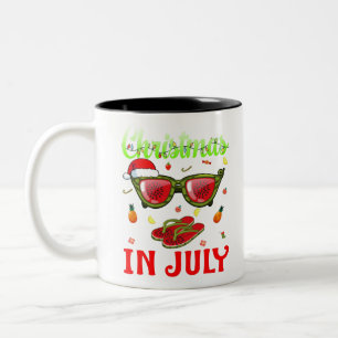 Christmas In July Watermelon Pineapple santa hat Two-Tone Coffee Mug