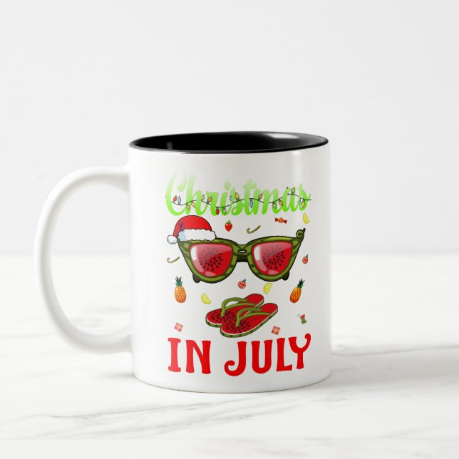 Christmas In July Watermelon Pineapple santa hat Two-Tone Coffee Mug (Left)