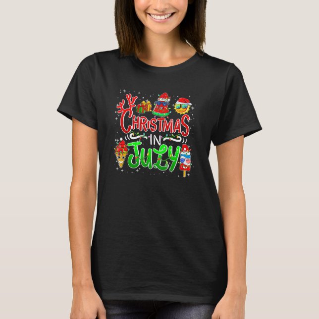 Christmas In July Watermelon Santa Hat Family Ice  T-Shirt (Front)