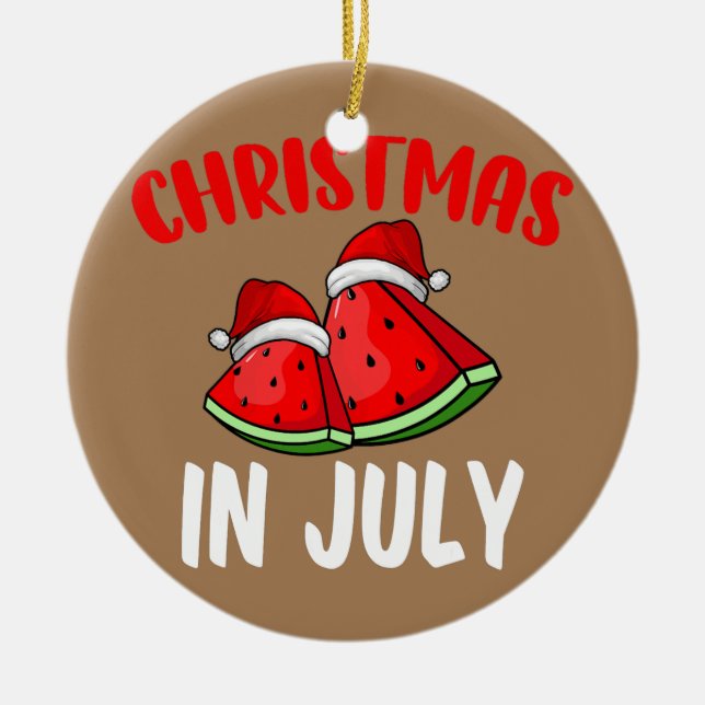 Christmas In July Watermelon Summer Vacation Ceramic Tree Decoration (Front)