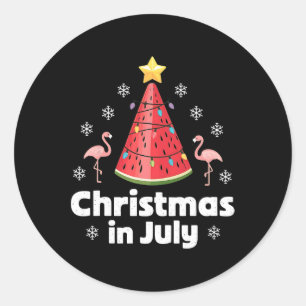 Christmas In July Watermelon Tree Funny Flamingo X Classic Round Sticker