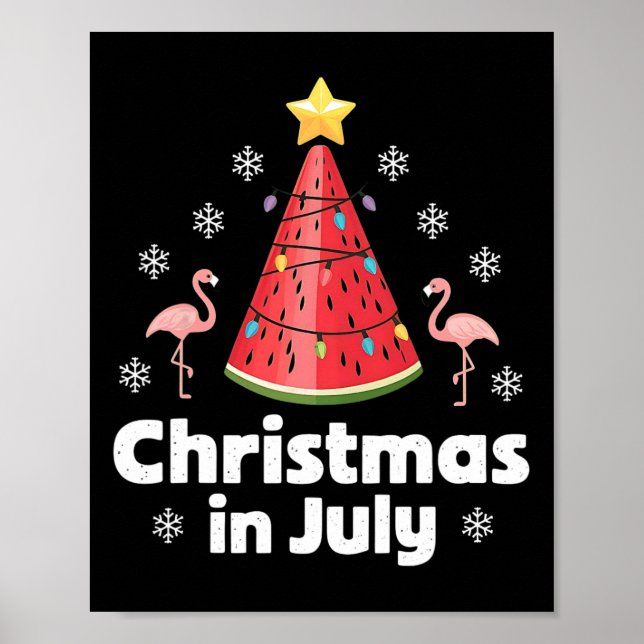 Christmas In July Watermelon Tree Funny Flamingo X Poster (Front)