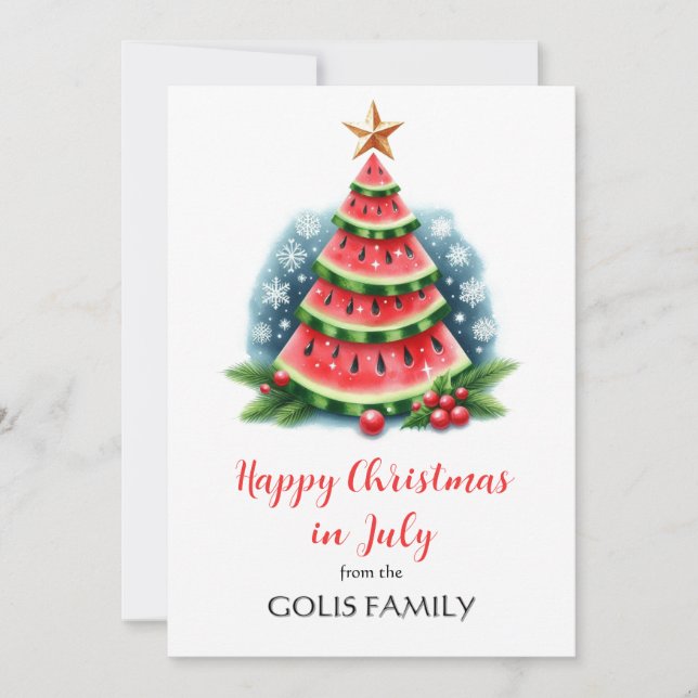 Christmas in July Watermelon Tree  Holiday Card (Front)