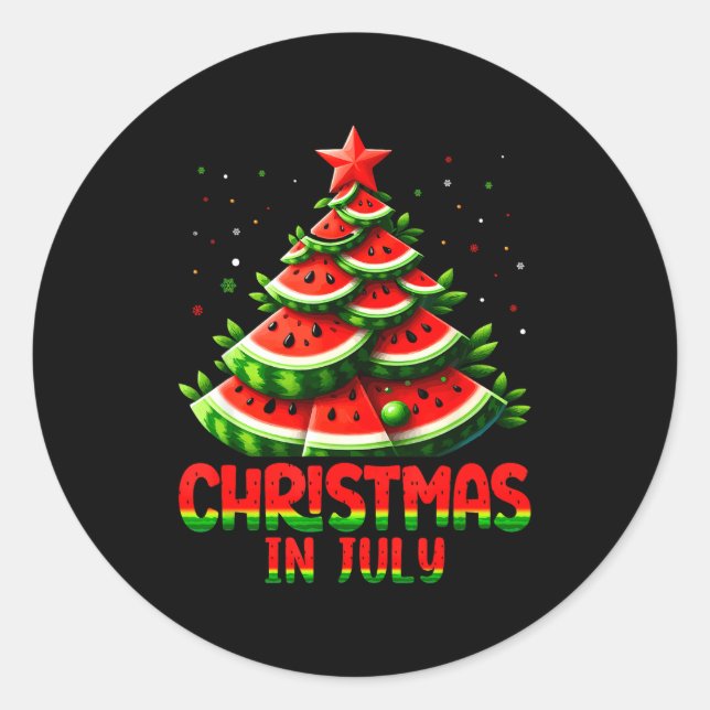 Christmas In July Watermelon Tree Summer Mens Wome Classic Round Sticker (Front)
