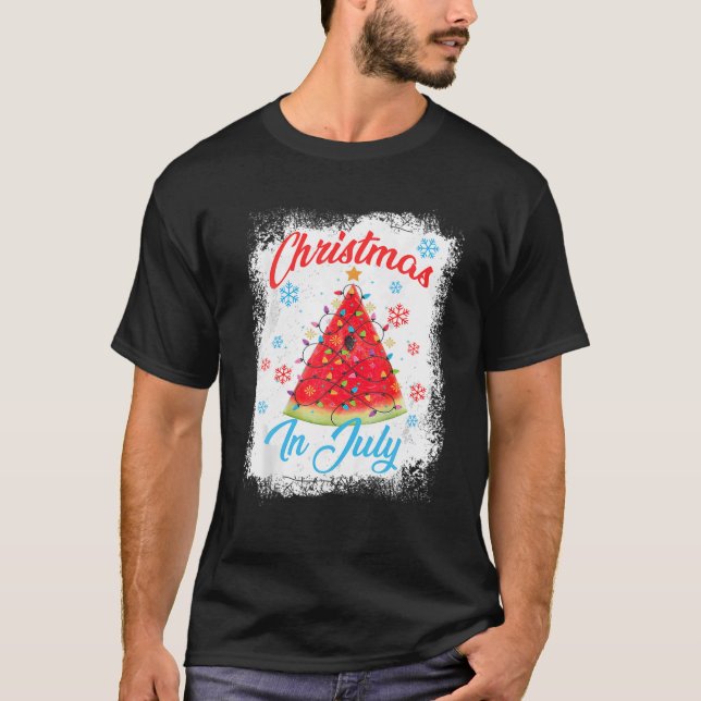 Christmas In July Watermelon Xmas Tree Matching Fa T-Shirt (Front)
