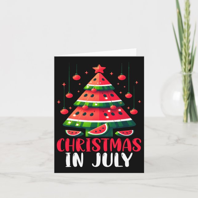 Christmas In July Watermelon Xmas Tree Mens Womens Card (Front)