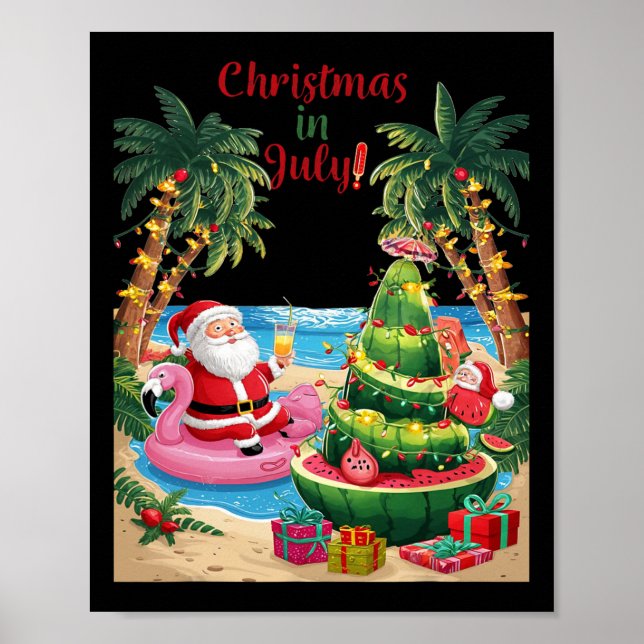 Christmas In July Watermelon Xmas Tree Santa Beach Poster (Front)