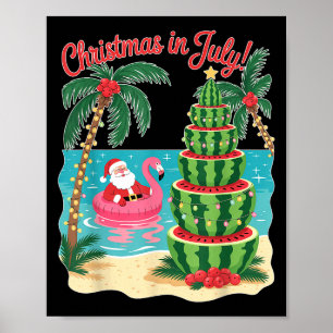 Christmas In July Watermelon Xmas Tree Santa Beach Poster