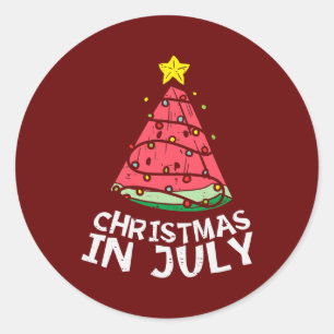 Christmas In July Watermelon Xmas Tree Summer Men Classic Round Sticker