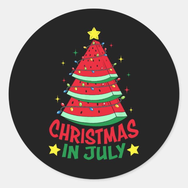 Christmas In July Watermelon Xmas Tree Summer Men  Classic Round Sticker (Front)