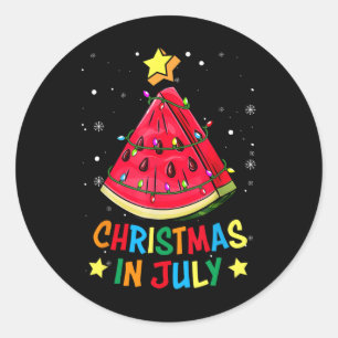 Christmas In July Watermelon Xmas Tree Summer Men Classic Round Sticker