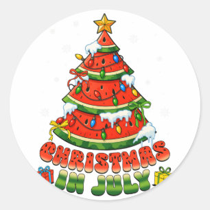 Christmas In July Watermelon Xmas Tree Summer Men  Classic Round Sticker