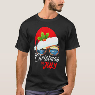 Christmas In July Wearing Sunglasses Santa Hat Haw T-Shirt