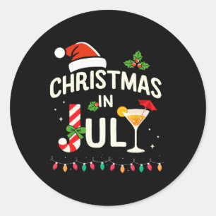 Christmas In July With Candy Cane For Summer Beach Classic Round Sticker
