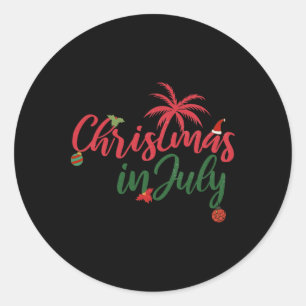 Christmas In July With Palm Trees And Ornaments  Classic Round Sticker