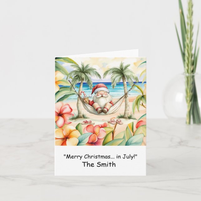Christmas in July with Santa at Beach Holiday Card (Front)