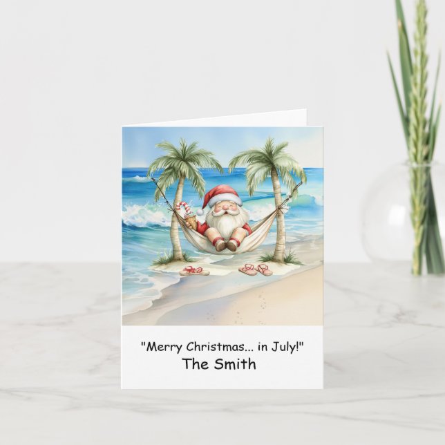Christmas in July with Santa at Beach Holiday Card (Front)