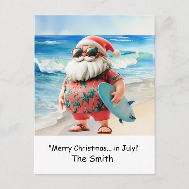 Christmas in July with Santa at Beach Holiday Card (Front)
