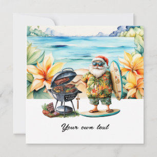 Christmas in July with Santa at the beach  Holiday Card
