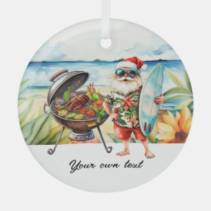 Christmas in July with Santa at the beach  Holiday Glass Tree Decoration