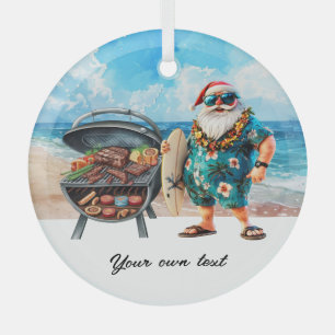 Christmas in July with Santa at the beach Holiday Glass Tree Decoration