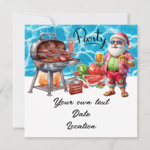 Christmas in July with Santa at the beach  Holiday Invitation