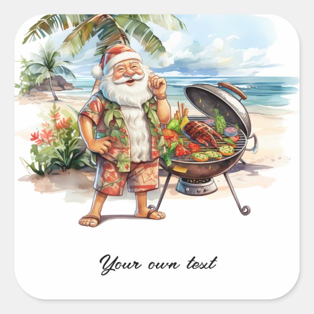 Christmas in July with Santa at the beach  Holiday Square Sticker (Front)