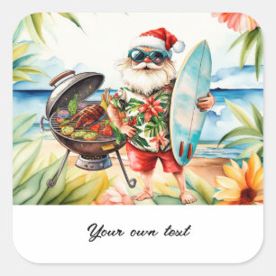 Christmas in July with Santa at the beach Holiday Square Sticker