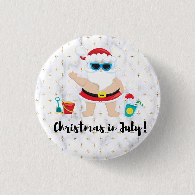 Christmas in July with Santa Claus at the Beach 3 Cm Round Badge (Front)