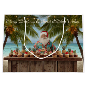 Christmas in July with SANTA CLAUS Beach themed Large Gift Bag