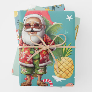 Christmas in July with SANTA CLAUS Beach themed Wrapping Paper Sheet