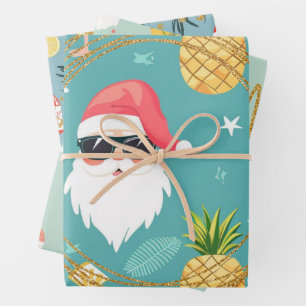 Christmas in July with SANTA CLAUS Beach themed Wrapping Paper Sheet