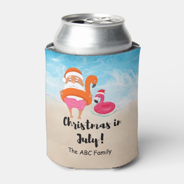Christmas in July with SANTA CLAUS   Can Cooler (Can Front)