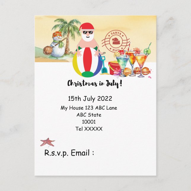Christmas in July with SANTA CLAUS on the beach  Postcard (Front)