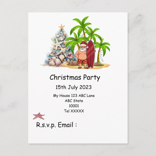 Christmas in July with SANTA CLAUS on the beach  Postcard (Front)