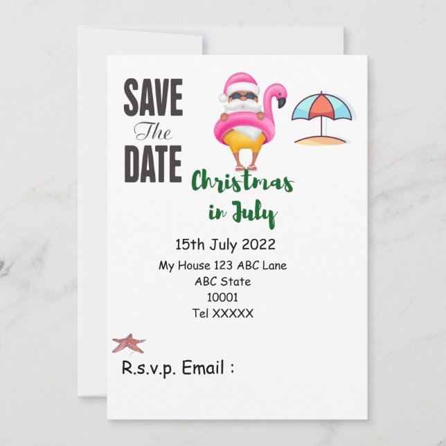 Christmas in July with SANTA CLAUS Save the date  Invitation (Front)