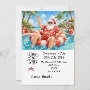 Christmas in July with SANTA CLAUS Save the date Invitation