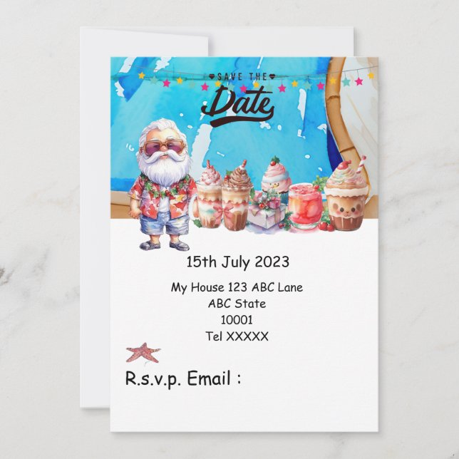Christmas in July with SANTA CLAUS Save the date   Invitation (Front)