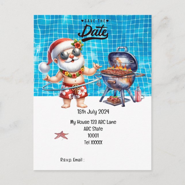 Christmas in July with SANTA CLAUS Save the date   Postcard (Front)