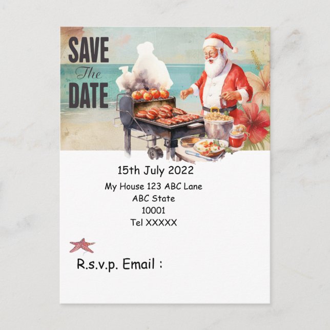 Christmas in July with SANTA CLAUS Save the date Postcard (Front)