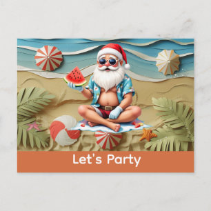 Christmas in July with SANTA CLAUS Wrapping Pape Invitation Postcard