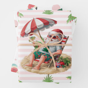 Christmas in July with SANTA CLAUS   Wrapping Paper Sheet