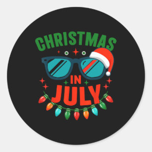 Christmas In July With Sungles For Summer Beach Xm Classic Round Sticker