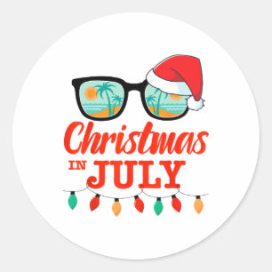 Christmas In July With Sungles Santa Hat For Summe Classic Round Sticker