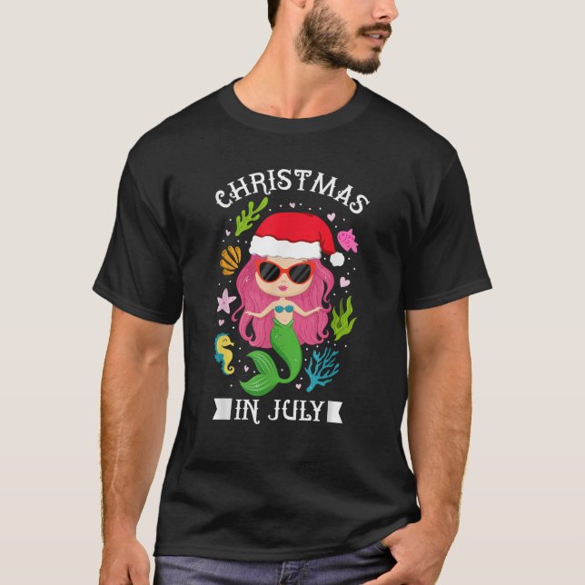 Christmas In July Women Girls Mermaid Beach Summer T-Shirt (Front)