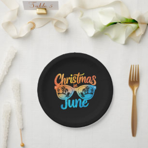 Christmas In June Sunglasses Funny Summer Vacation Paper Plate